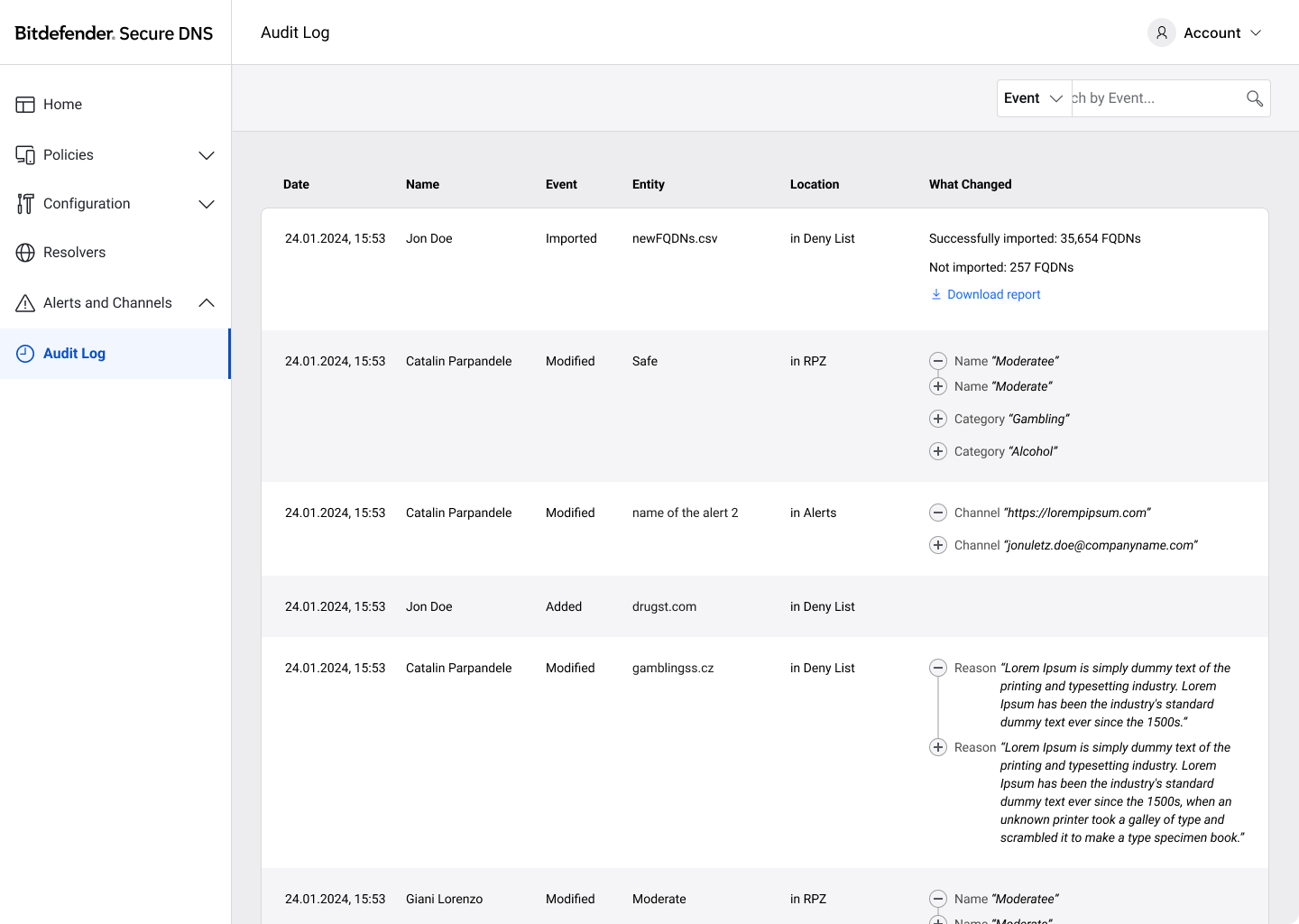 Secure DNS — Audit Log