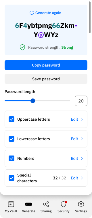 SecurePass — password generator