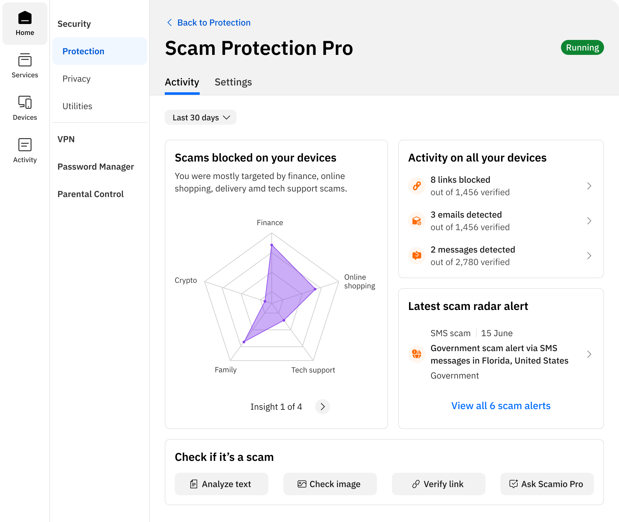 Scam Protection Pro page after the redesign