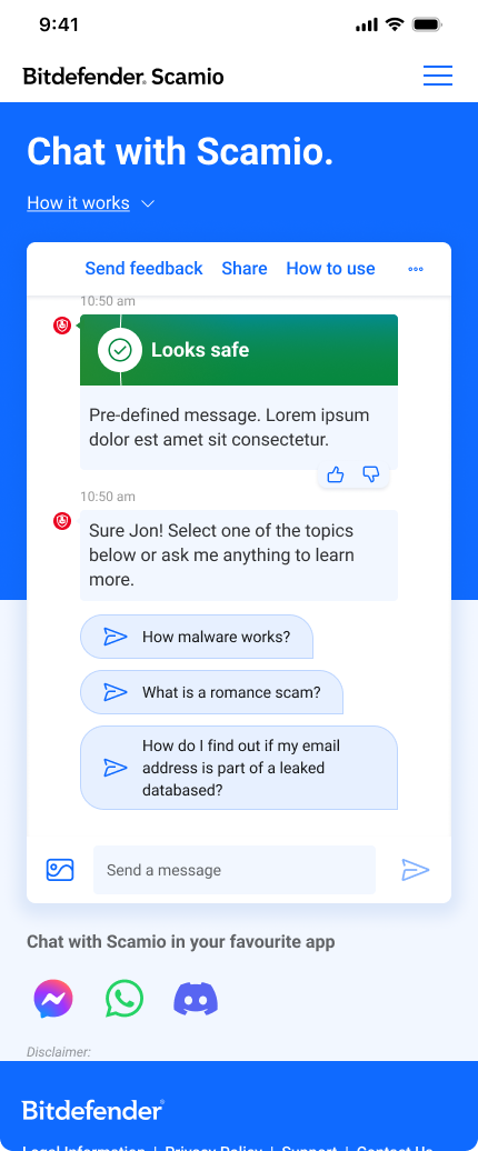 Scamio — mobile chat, looks safe