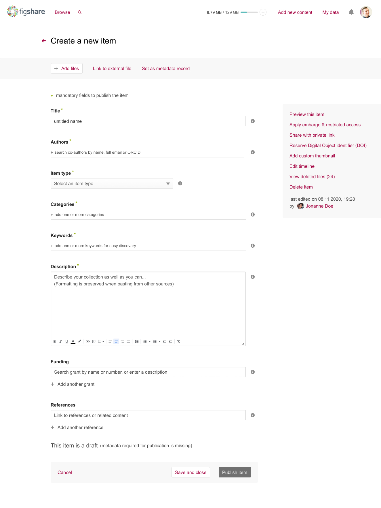 Second iteration of the item form
