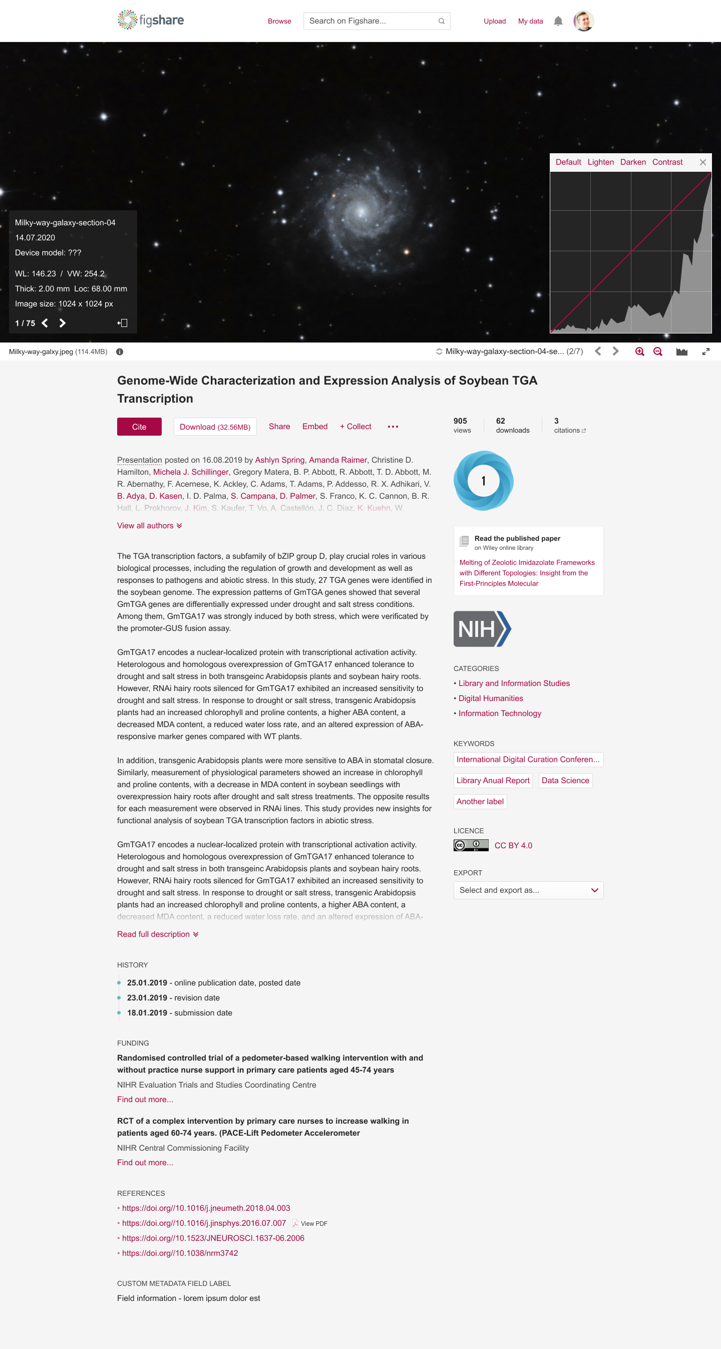 Figshare public item page with accessibility color editor