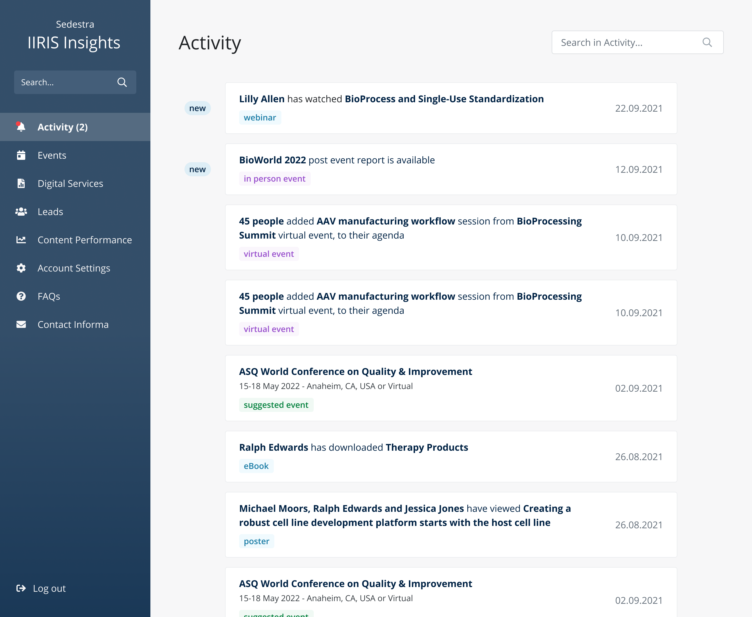 Activity screen