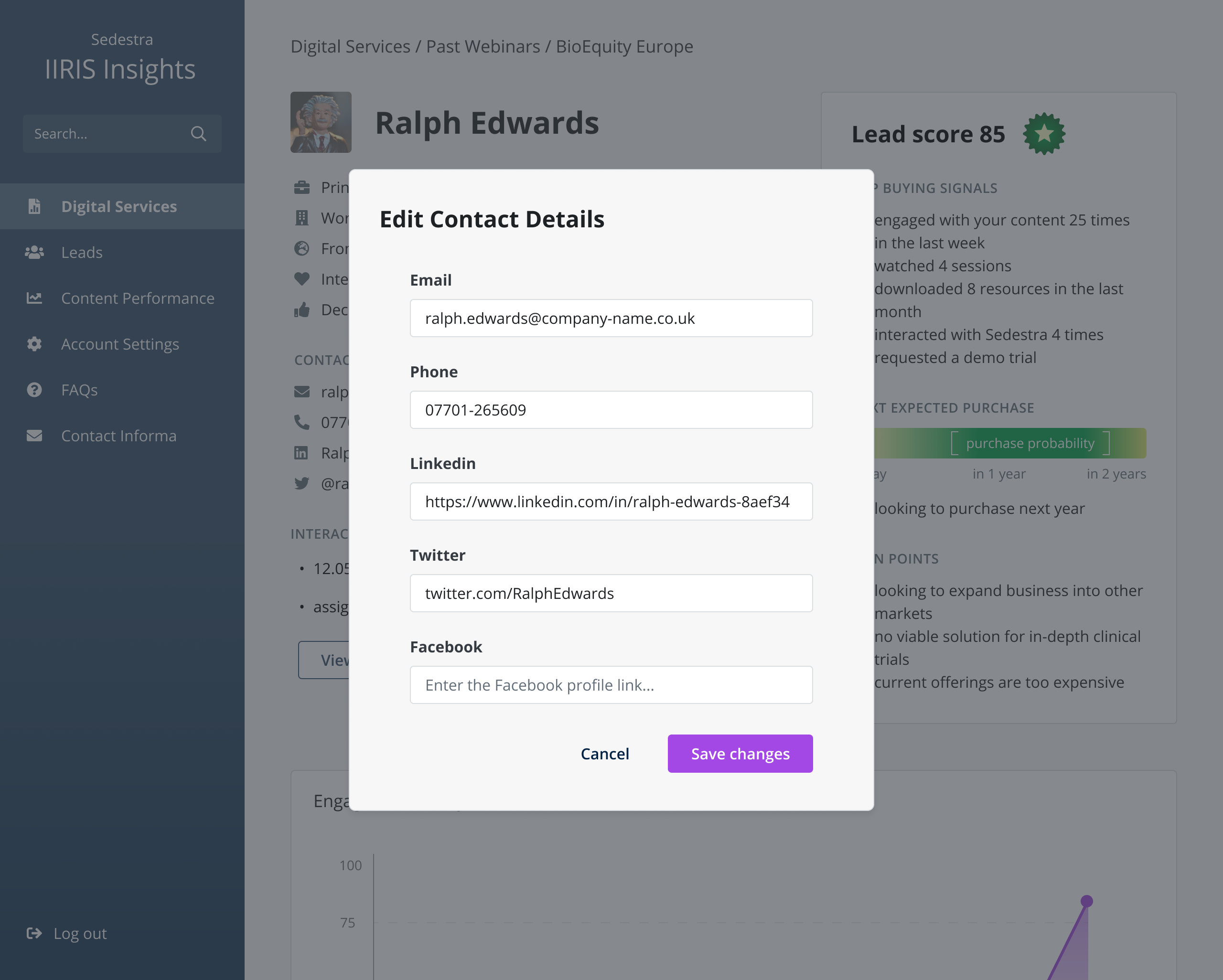 Lead profile screen