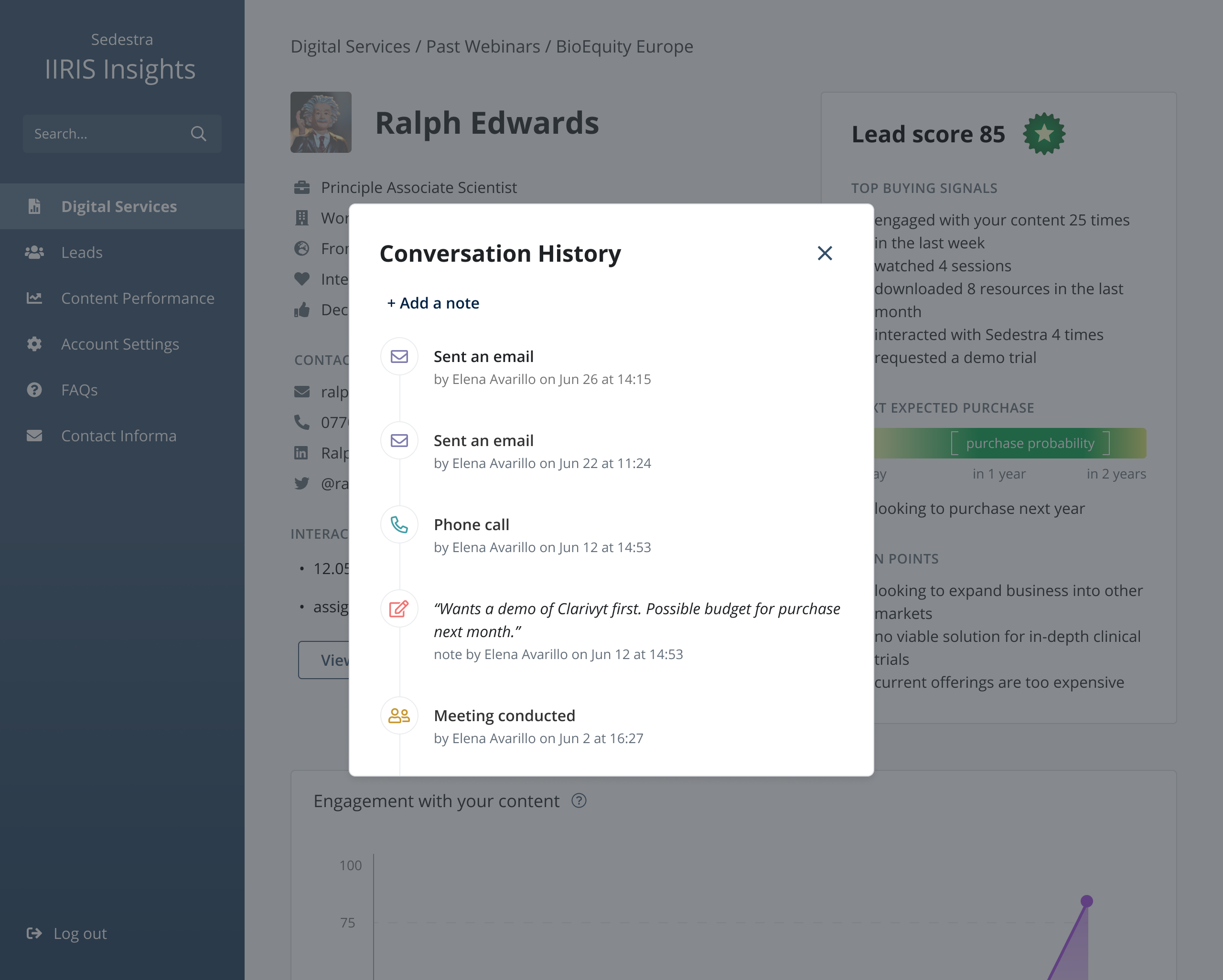 Conversation history screen