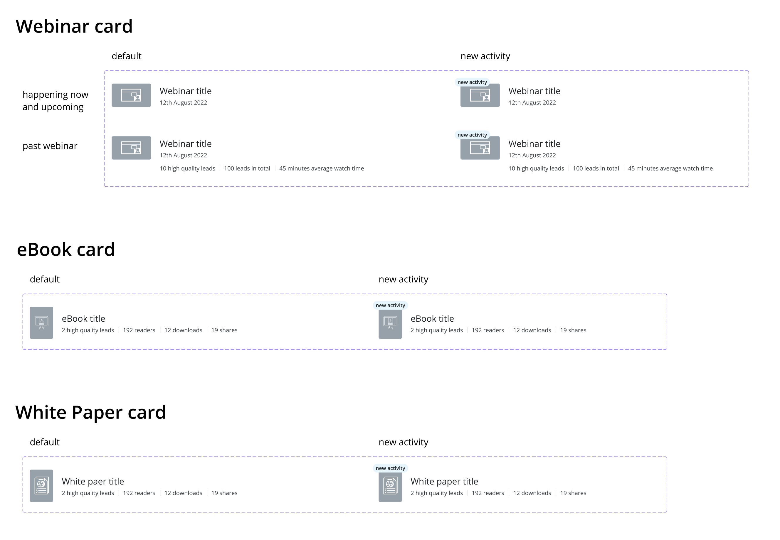 Webinar, eBook and White Paper cards