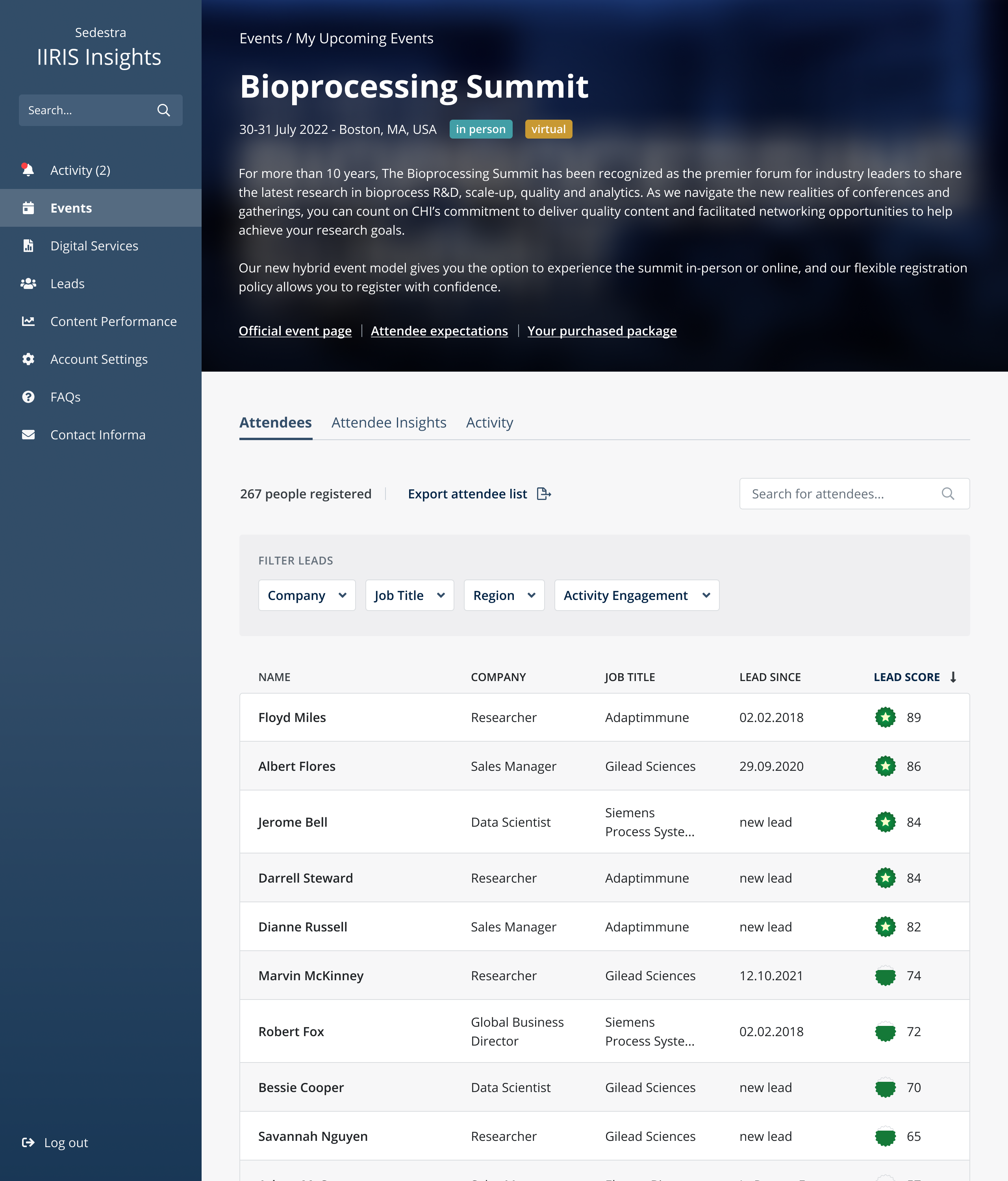 Bioprocessing Summit screen