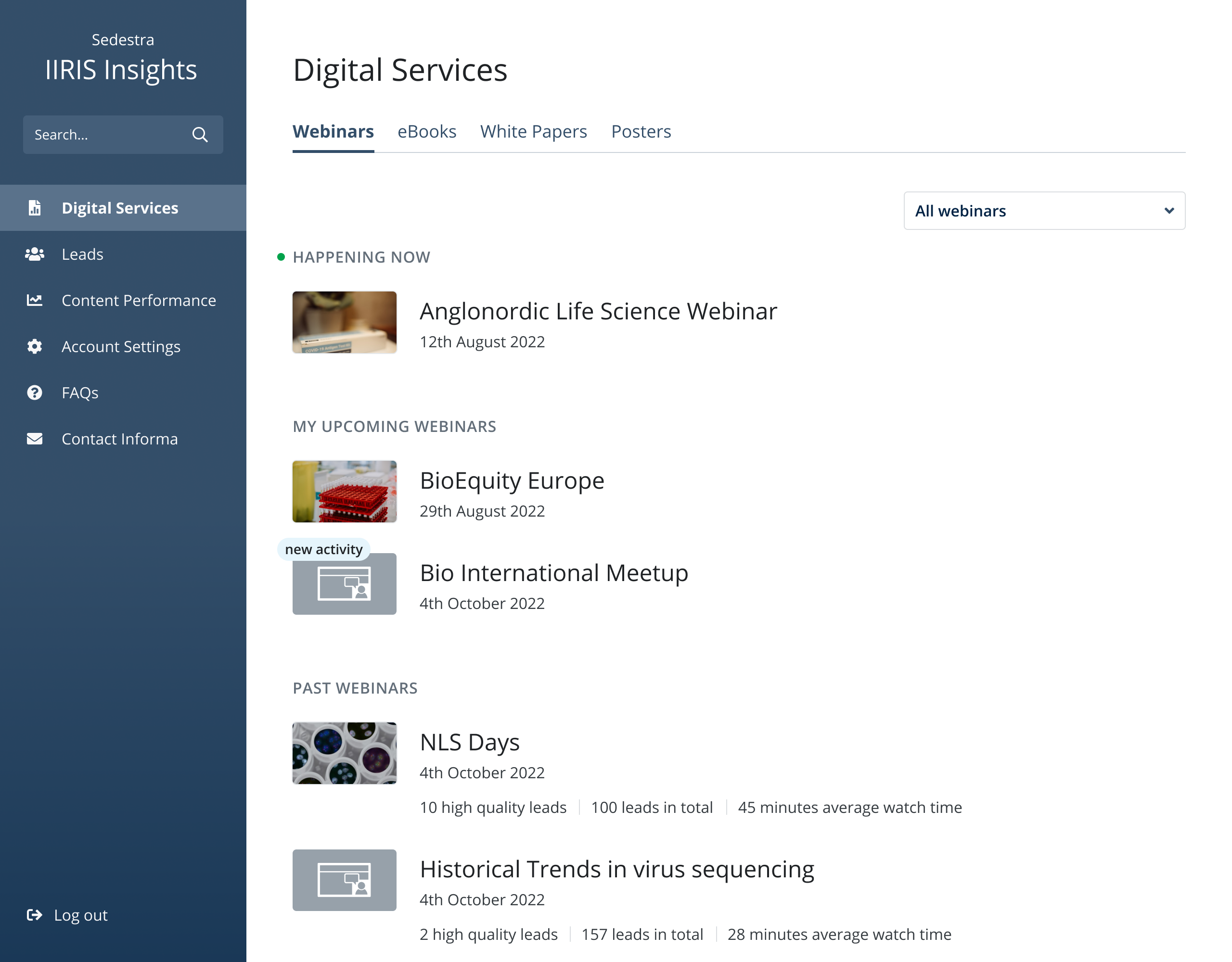 Digital Services screen