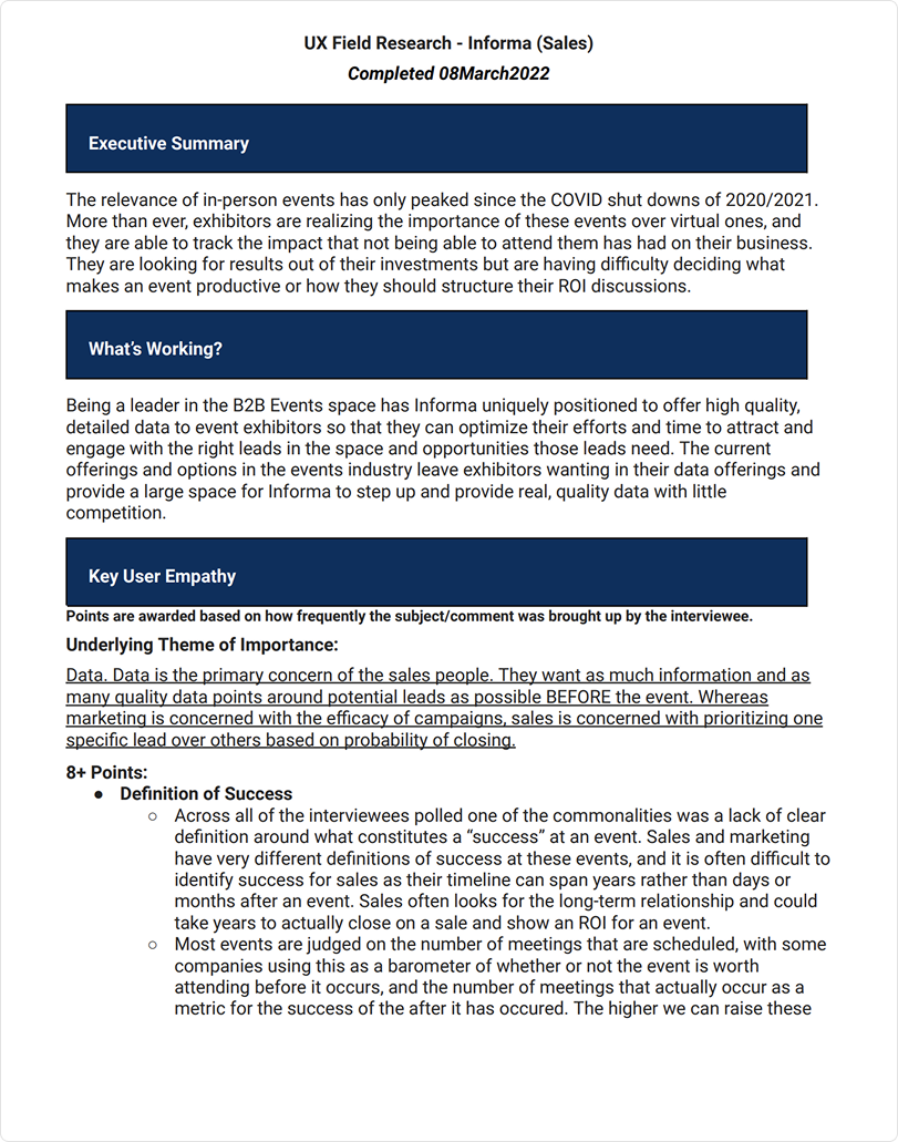 UX field research findings — executive summary