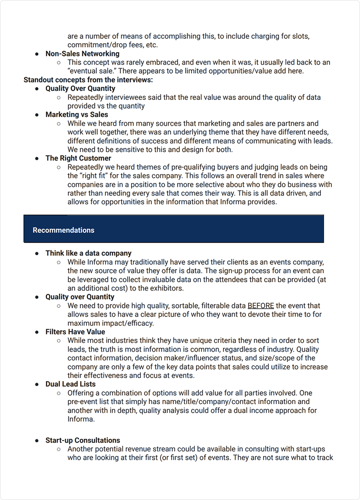 UX field research findings — recommendations