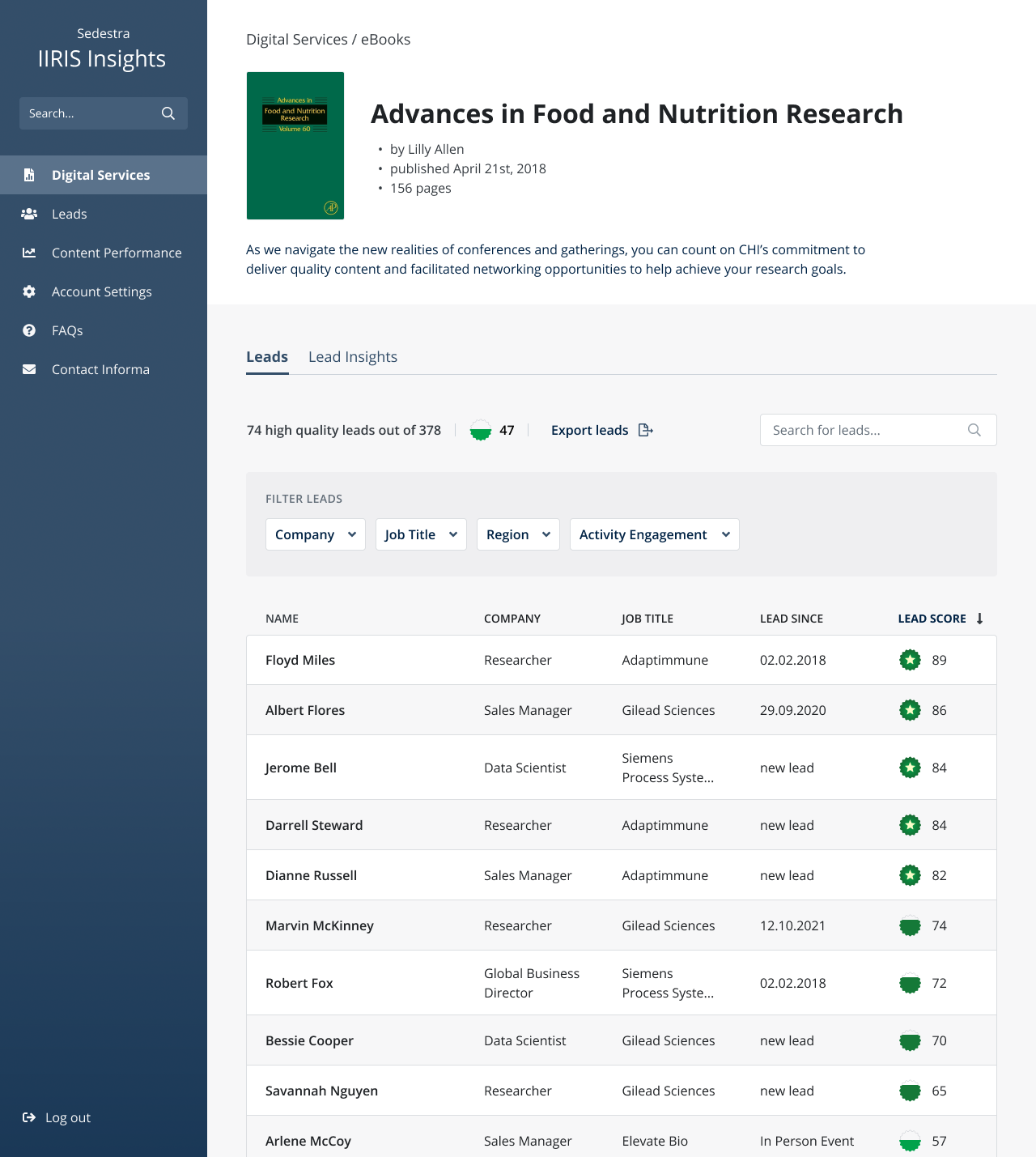 Digital Services, eBooks: leads for “Advances in Food and Nutrition Research”