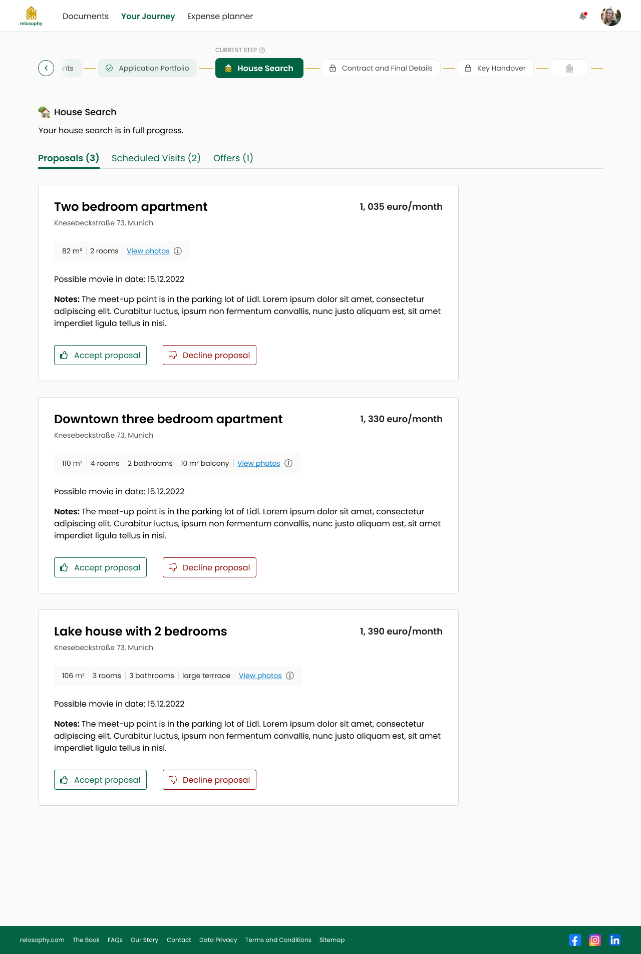 Relosophy client journey: house search proposals