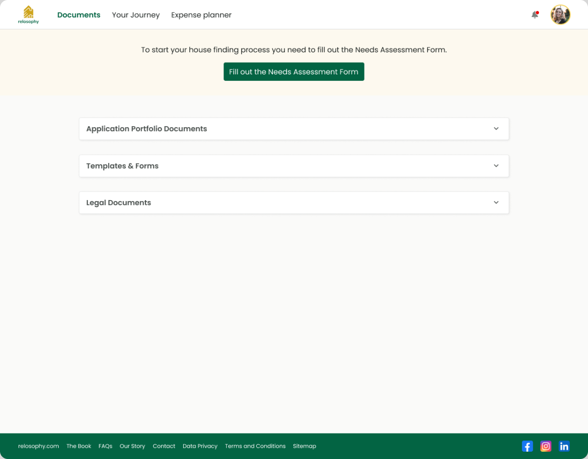 Client profile dropdown
